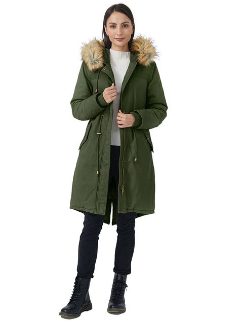 Womens Winter Long Hooded Sherpa Lined Parka Jacket Warm Coat Wenven