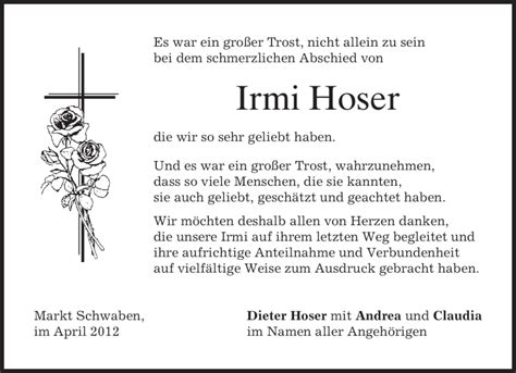 Traueranzeigen Von Irmi Hoser Trauer Merkur De