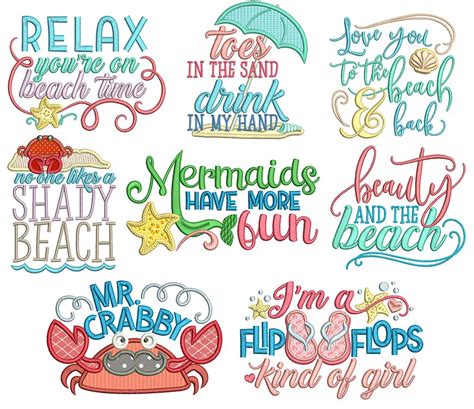 Beach Word Art 3 Machine Embroidery Designs By Juju