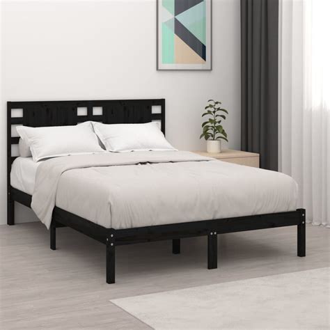 Estrutura de cama dupla 135x190 cm madeira maciça preto BoutikXL Loja