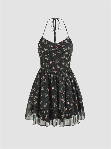 Floral Halter Mesh Mini Dress Cider