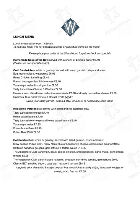 Menu at Applestore Cafe, Scorton