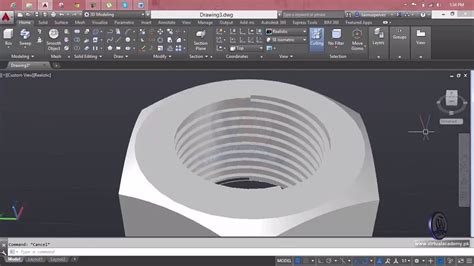 How To Make 3D Nut And Thread AutoCAD 3D Modeling With Project