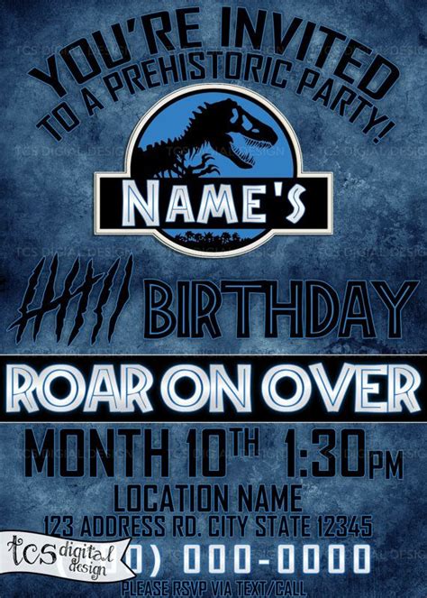 Personalized Birthday Invitation Jurassic Park Themed Printable Digital I Personalized