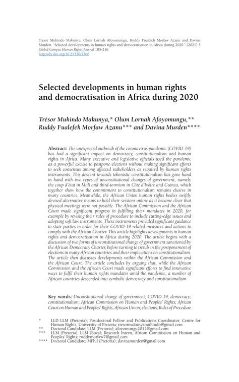 Pdf Selected Developments In Human Rights And Democratisation In