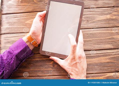 Human Hand Holding Digital Tablet Stock Image Image Of Holding