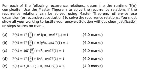 Solved For Each Of The Following Recurrence Relations Chegg