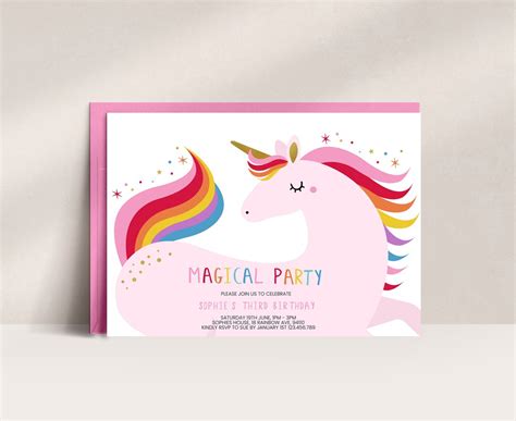 Unicorn Party Invitation, Girls Unicorn Invitation, Rainbow Unicorn Party Invitation, Magical ...