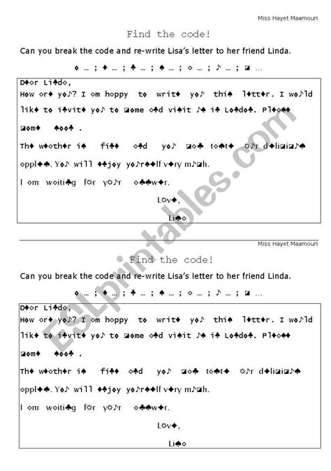 Break The Code Esl Worksheet By Hayet