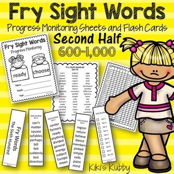 Fry Sight Words To Progress Monitoring Sheets And Flash Cards