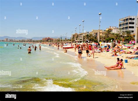 People in El Arenal on the Playa de Palma Beach, Majorca, Balearic ...