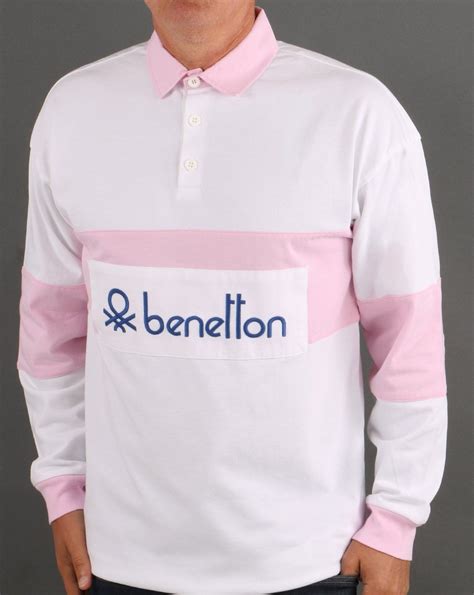 Benetton Rugby Shirt White Pink 80s Casual Classics