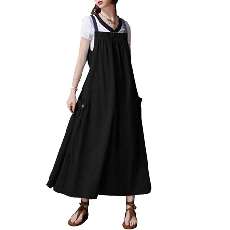 Zanzea Women Summer Loose Solid Suspender Dress Pinafores Bib Overalls