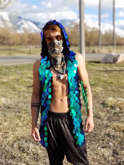 Mens Rave Vest Mens Sequin Vest Festival Hoodie Etsy Festival