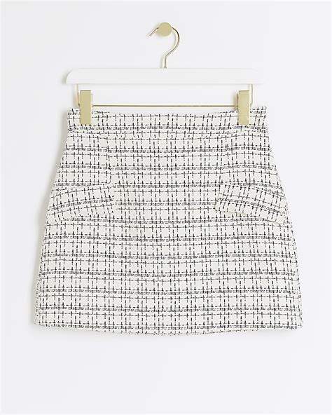 White Boucle Mini Skirt River Island