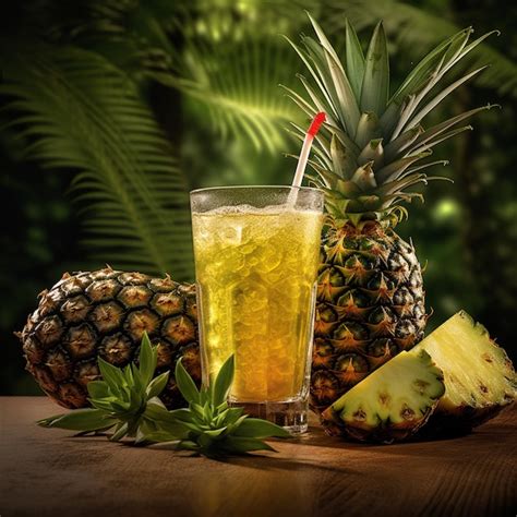 Premium Ai Image A Pineapple Juice Is On A Table With A Straw In