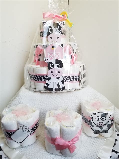 3 Tier Black White Cow Diaper Cake Baby Shower Centerpiece Etsy