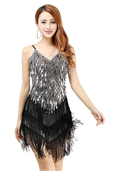 Feoya Womens Glitter Sequin Dance Dress Latin Salsa Tango Cha Cha