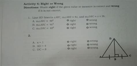 Solved Activity 4 Right Or Wrong Directions Shade Right If The Given