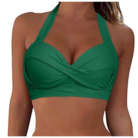 Towed Women Halter Bikini Top Push Up Swimsuit Top Retro Swim Top