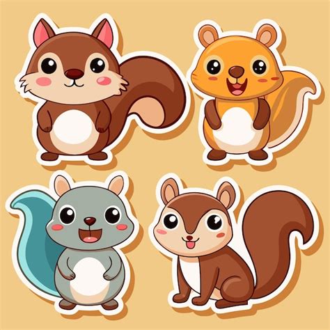 Premium Vector Cute Cartoon Squirrels With Big Eyes And Tails