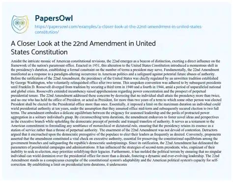 A Closer Look At The 22nd Amendment In United States Constitution