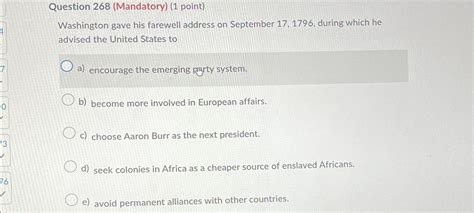 Solved Question Mandatory Point Washington Gave Chegg