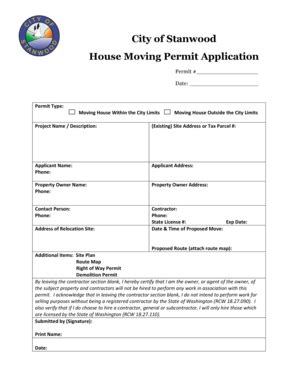 Fillable Online Ci Stanwood Wa City Of Stanwood House Moving Permit