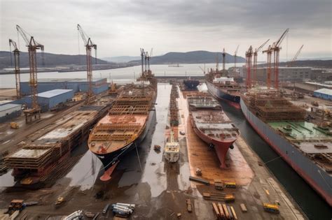 Astillero Con Varios Barcos En Diferentes Etapas De Construcci N Foto