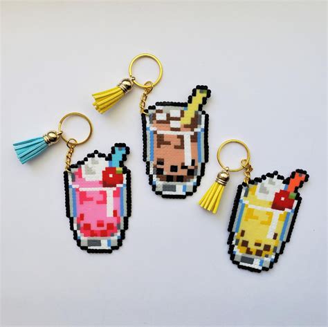 Boba Drink Keychain Hama Bead Perler Bead Pixel Art Art Handmade