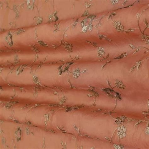 Peach Color Tissue Embroidery Fabric at Rs 551.00 | Embroidered Fabrics ...