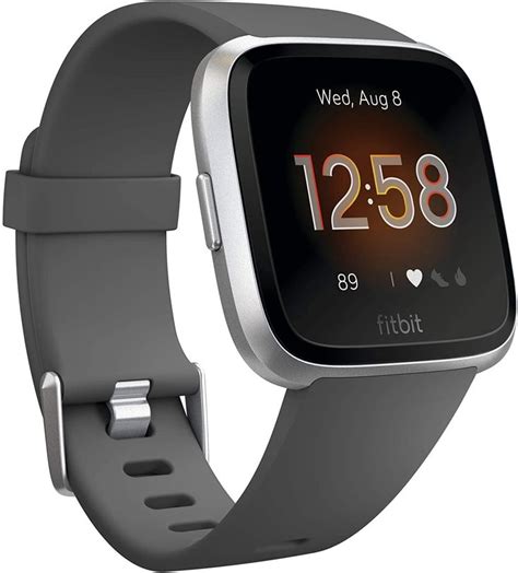 Fitbit Versa Lite Smartwatch Charcoal Silver Aluminum One Size S L