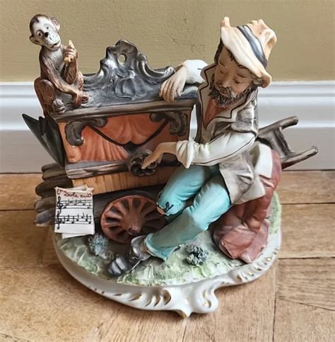 VINTAGE CAPODIMONTE LARGE Italian Porcelain Organ Grinder Monkey