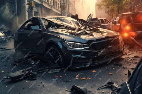 Premium Photo Street Collision Aftermath Of A Car Accident With