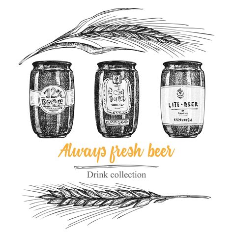 Premium Vector Set Hand Drawn Sketch Bottle And Beer Can Hop Wheat Vintage Design Bar