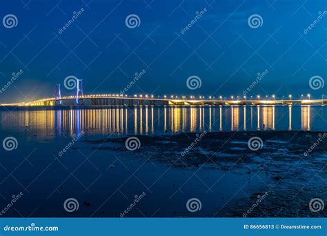 Suramadu Bridge at night stock image. Image of nature - 86656813