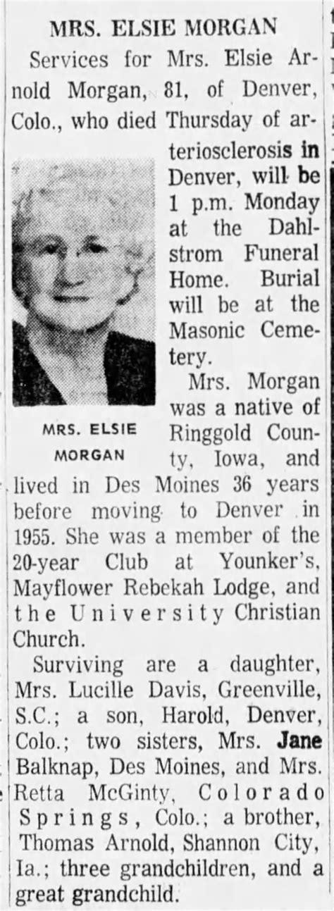 1969 Obituary Elsie Arnold Morgan