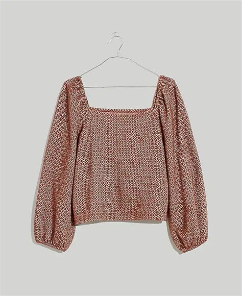 Jacquard Puff Sleeve Crop Top Madewell