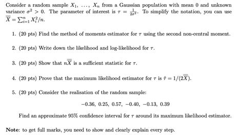 Solved Consider Random Sample X Xn From Gaussian Population With