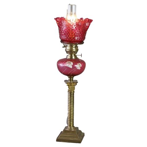 Antique Victorian Cranberry Ombre Glass And Brass Hanging Hall Light Circa 1890 At 1stdibs