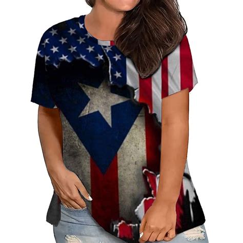 American Flag Plus Size Tops For Women Independence Day Sexy V Neck Blouse Lace Casual Loose