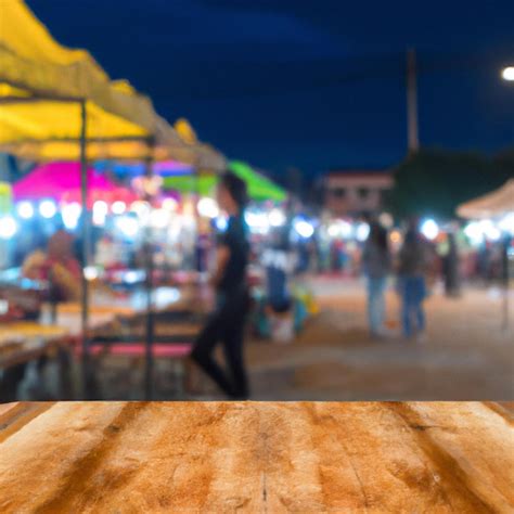 Uma Imagem Desfocada De Uma Cena De Rua Um Tampo De Mesa E Pessoas