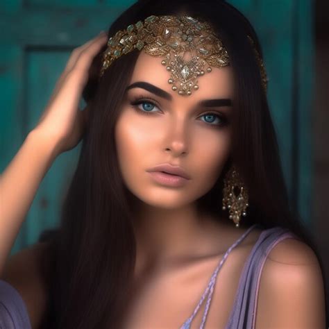 Premium Ai Image A Woman With Long Dark Hair And A Gold Headband Is