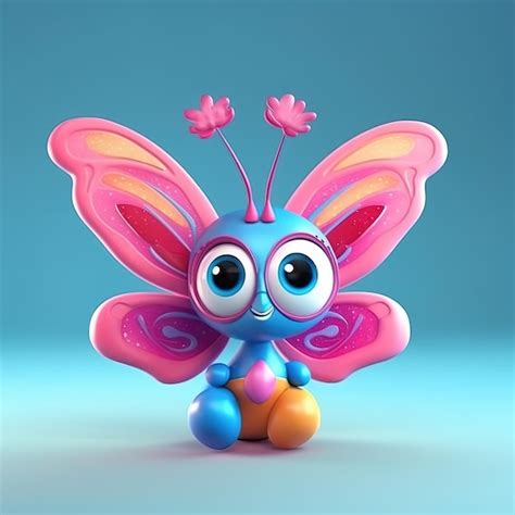 Una Mariposa De Dibujos Animados Con Una Mariposa Azul Y Rosa En La