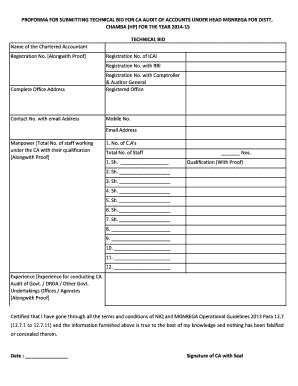 Fillable Online Drdachamba Proforma For Submitting Technical Bid For Ca