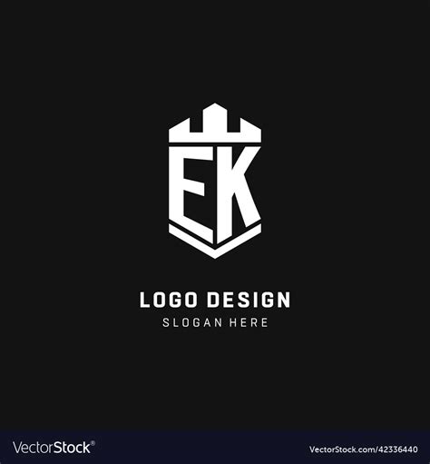 Ek Monogram Logo Initial With Crown And Shield Vector Image