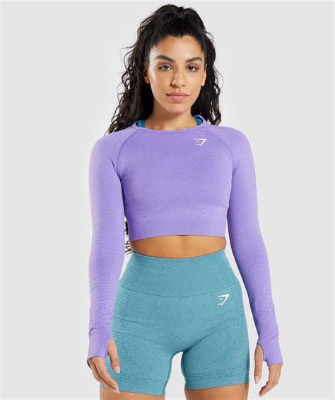 Gymshark Vital Seamless 2 0 Long Sleeve Crop Top Bright Purple Marl