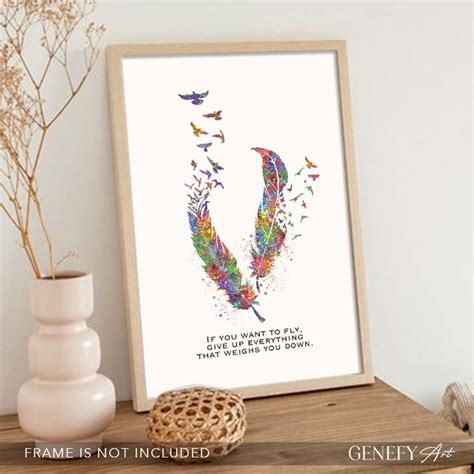 Birds Feather Quote Watercolor Art Print Inspirational Etsy