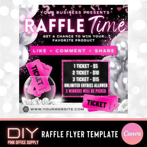 Raffle Flyer Template Diy Business Branding Giveaway Ticket Etsy Canada