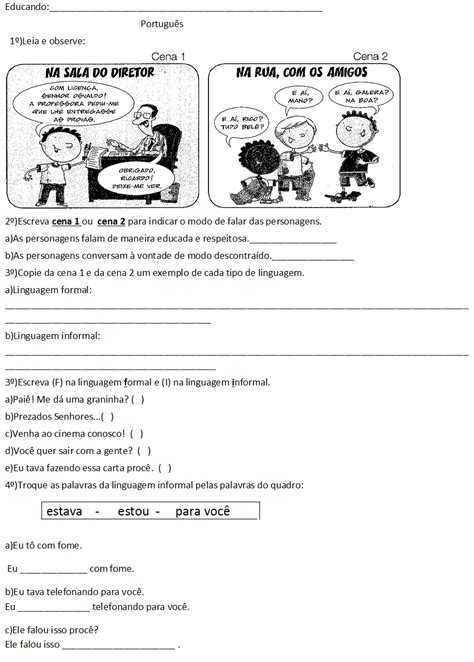 Linguagem Formal E Informal Exercícios Com Respostas - Exercícios Sobre Linguagem Formal E Informal - ZULEDU